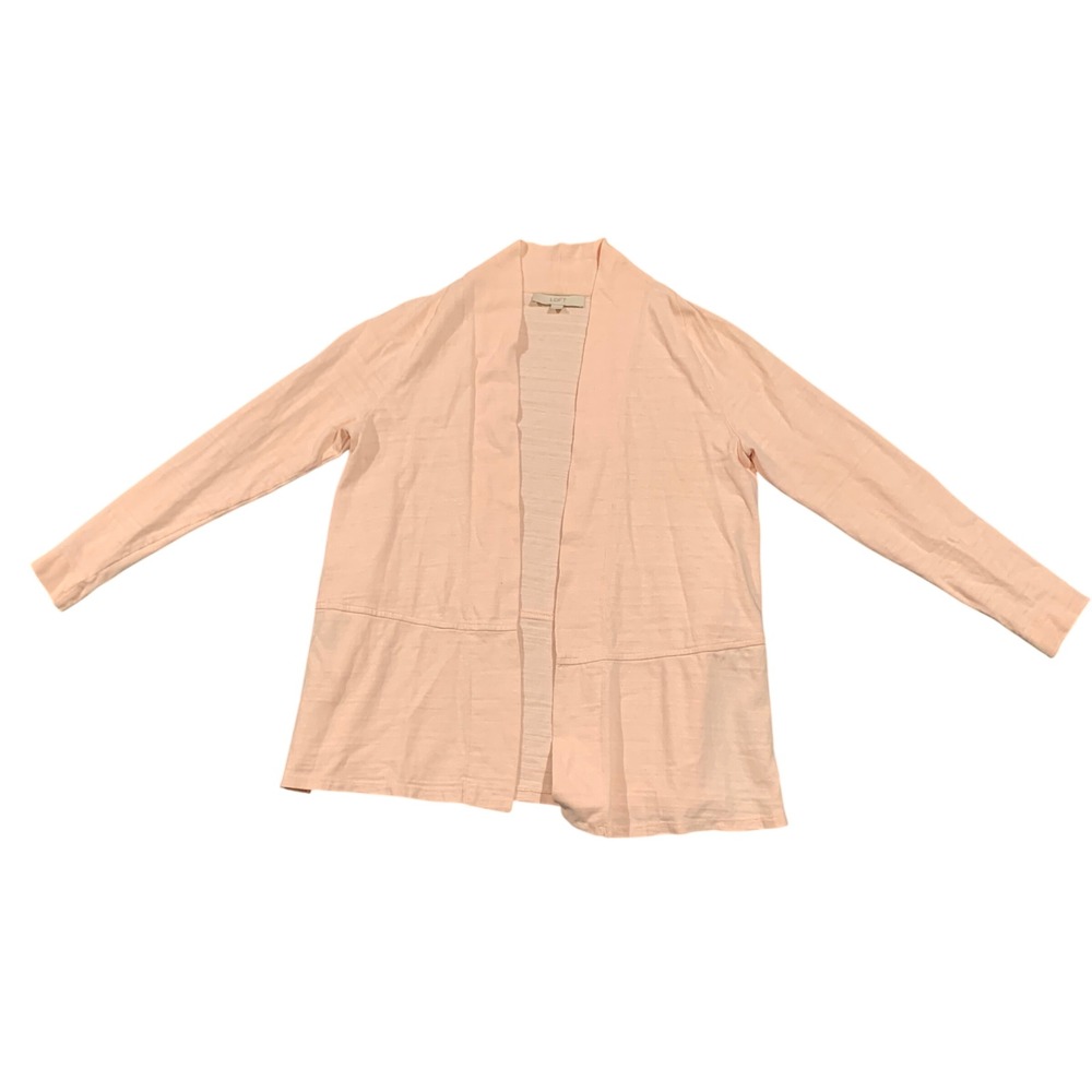 LOFT Womens Light Pink Open Front Long Sleeve Cotton Cardigan Sweater Size S